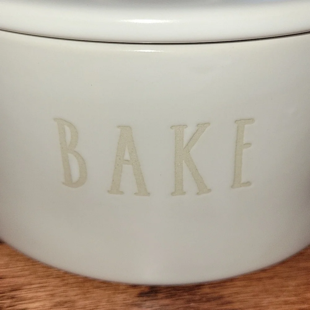 RAE DUNN Studio small stoneware baking dish. Words 
